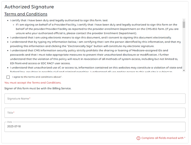 Authorized Signature page.