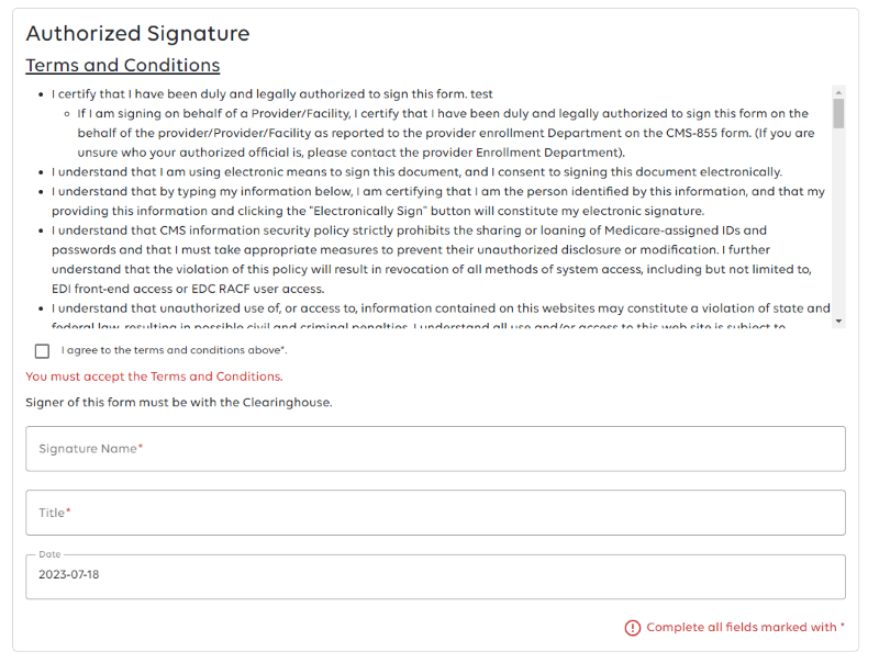 Authorized Signature page. 