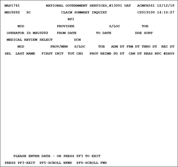 MAP1741 – Claim Summary Inquiry (Option 12)